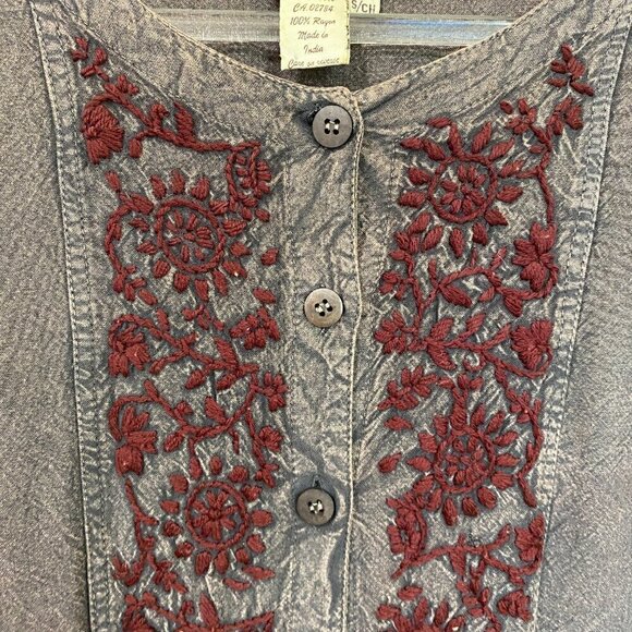 Vintage Papillon Brown and Red Bohemian Embroidered Tunic - Picture 7 of 8